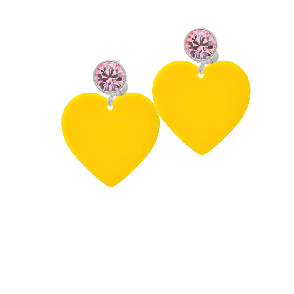 Acrylic 1" Yellow Heart Crystal Clip On Earrings Image 4