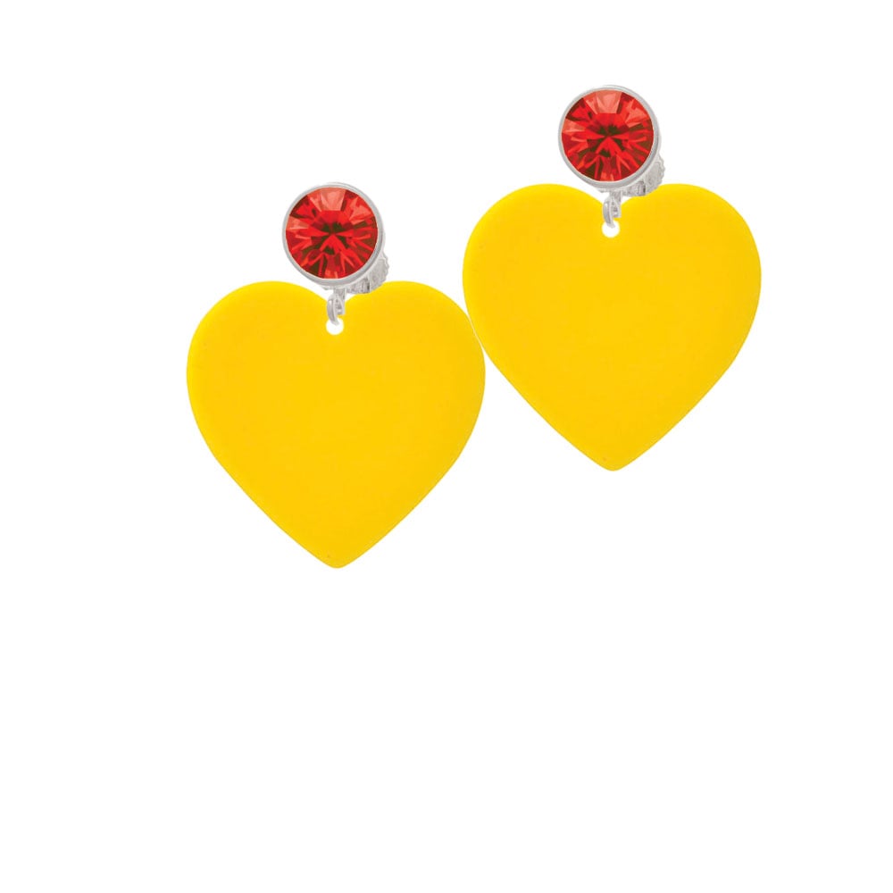 Acrylic 1" Yellow Heart Crystal Clip On Earrings Image 4