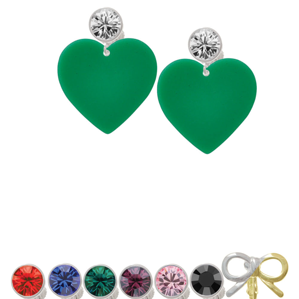 Acrylic 1" Green Heart Crystal Clip On Earrings Image 1