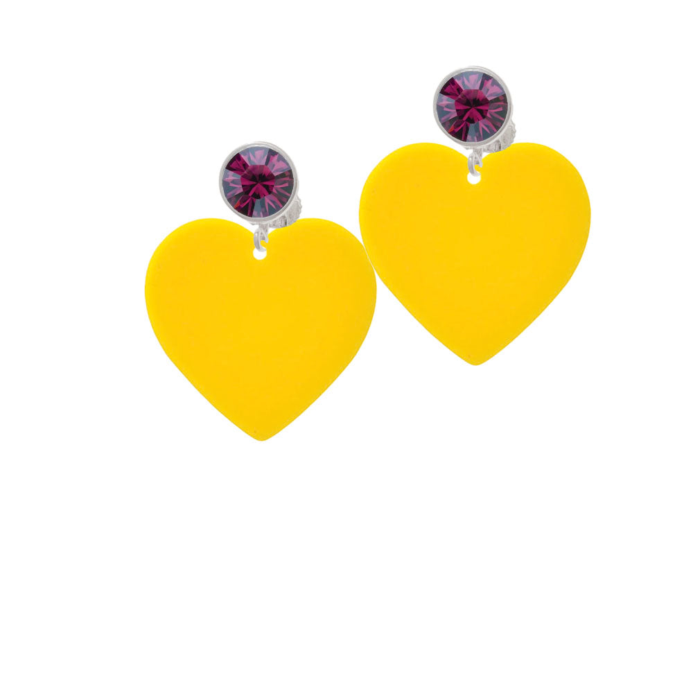 Acrylic 1" Yellow Heart Crystal Clip On Earrings Image 8