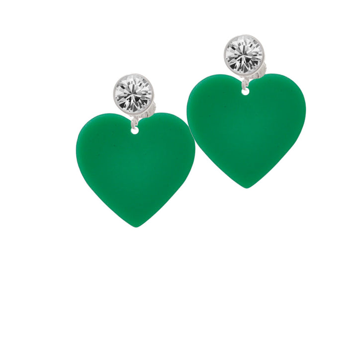 Acrylic 1" Green Heart Crystal Clip On Earrings Image 2