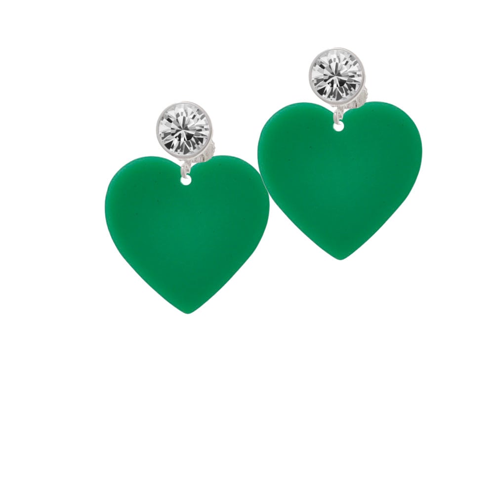 Acrylic 1" Green Heart Crystal Clip On Earrings Image 1