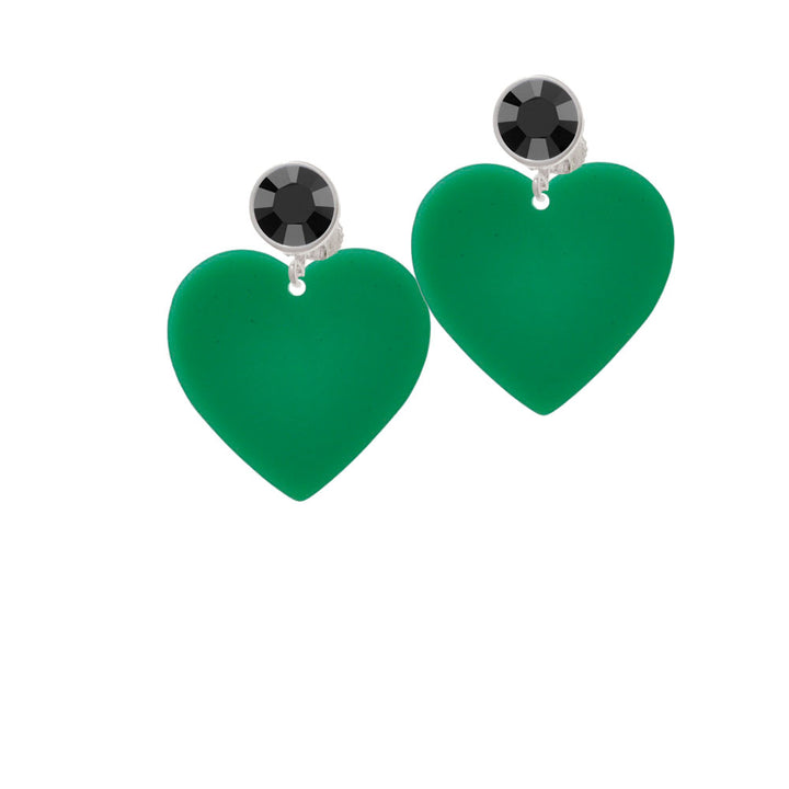 Acrylic 1" Green Heart Crystal Clip On Earrings Image 3