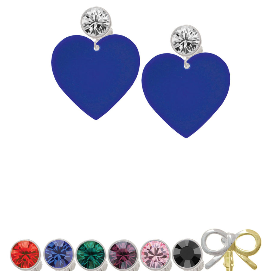 Acrylic 1" Navy Blue Heart Crystal Clip On Earrings Image 1