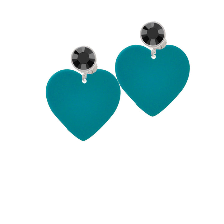 Acrylic 1" Teal Heart Crystal Clip On Earrings Image 3