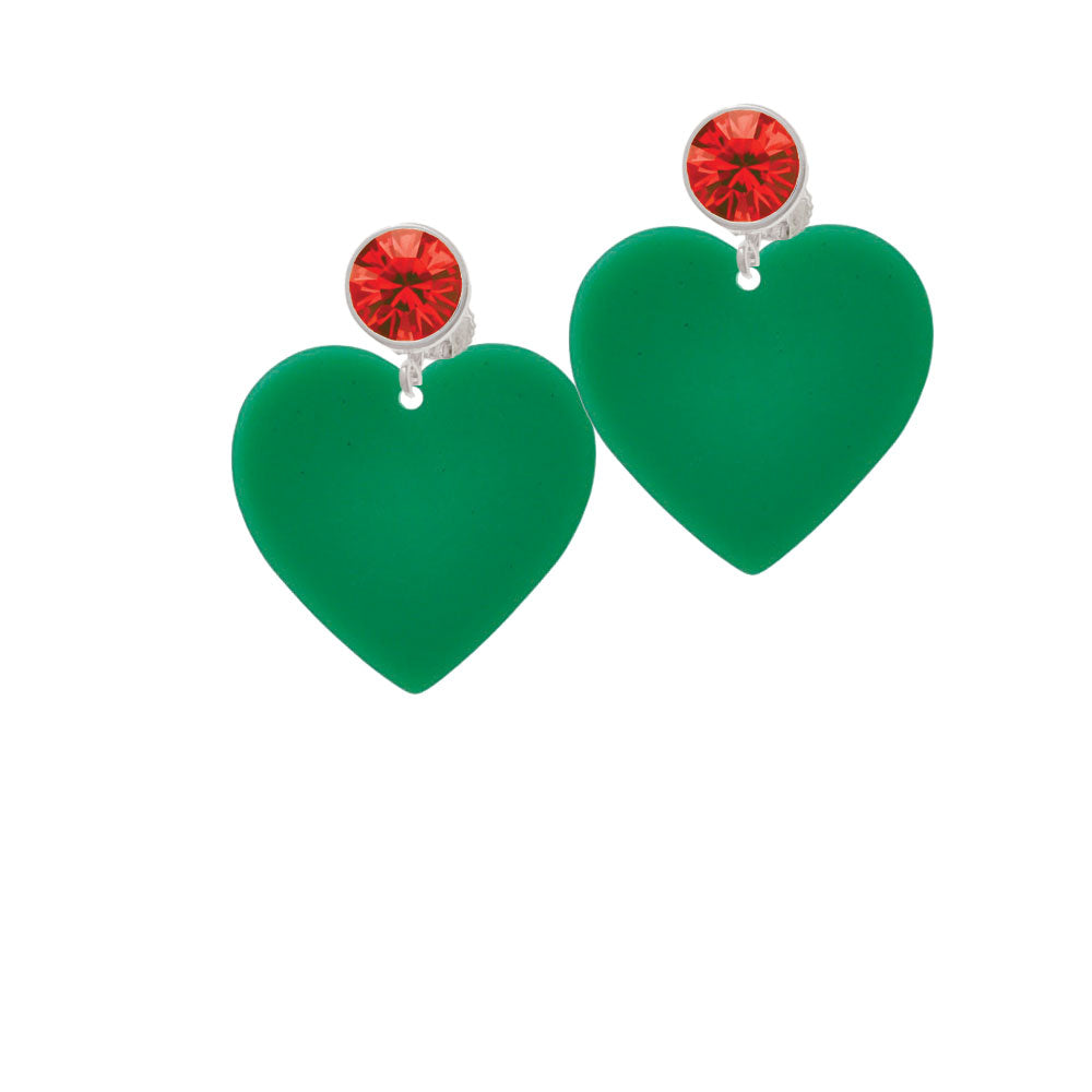 Acrylic 1" Green Heart Crystal Clip On Earrings Image 4