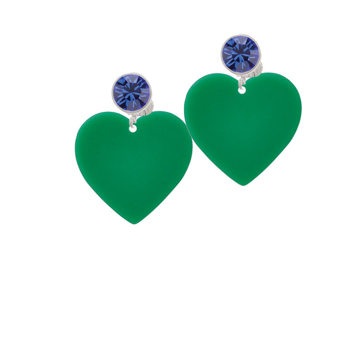 Acrylic 1" Green Heart Crystal Clip On Earrings Image 7