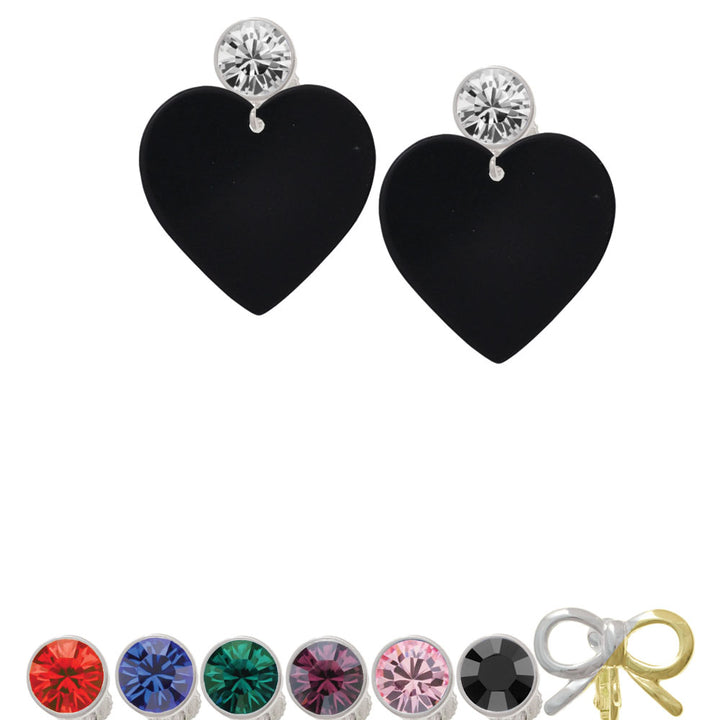 Acrylic 1" Black Heart Crystal Clip On Earrings Image 1