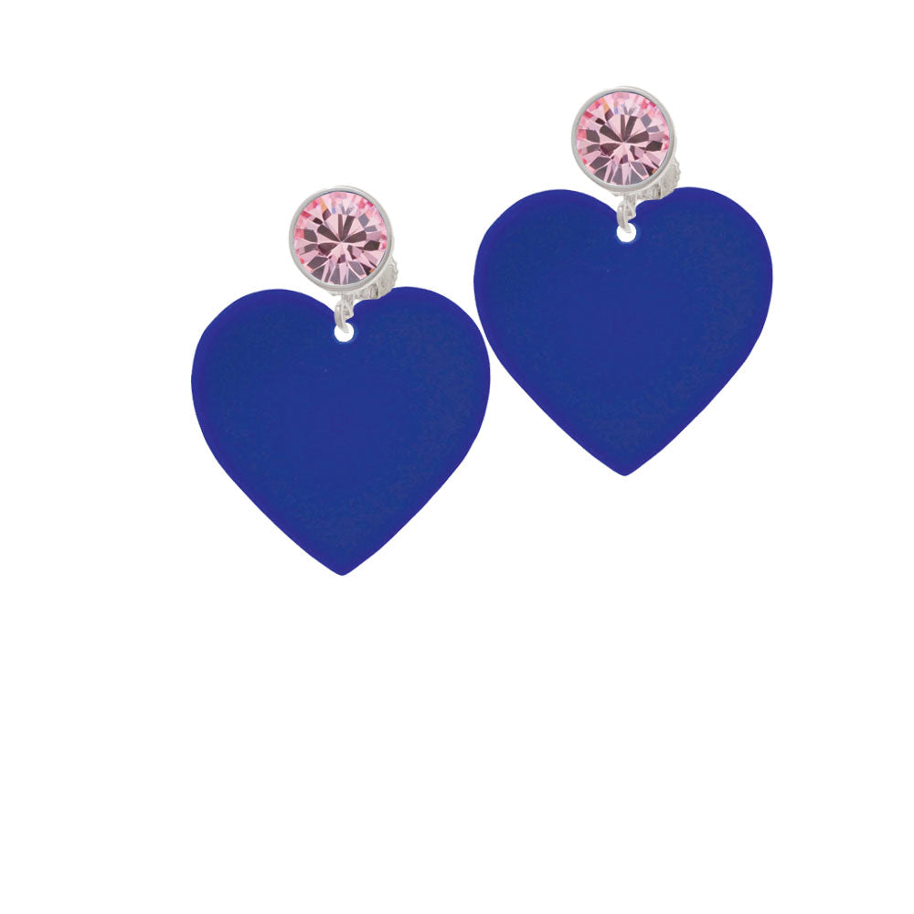 Acrylic 1" Navy Blue Heart Crystal Clip On Earrings Image 4