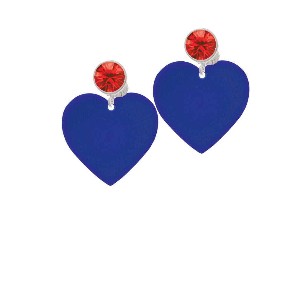 Acrylic 1" Navy Blue Heart Crystal Clip On Earrings Image 4