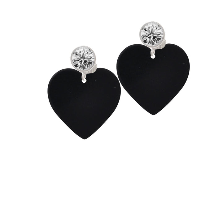 Acrylic 1" Black Heart Crystal Clip On Earrings Image 2