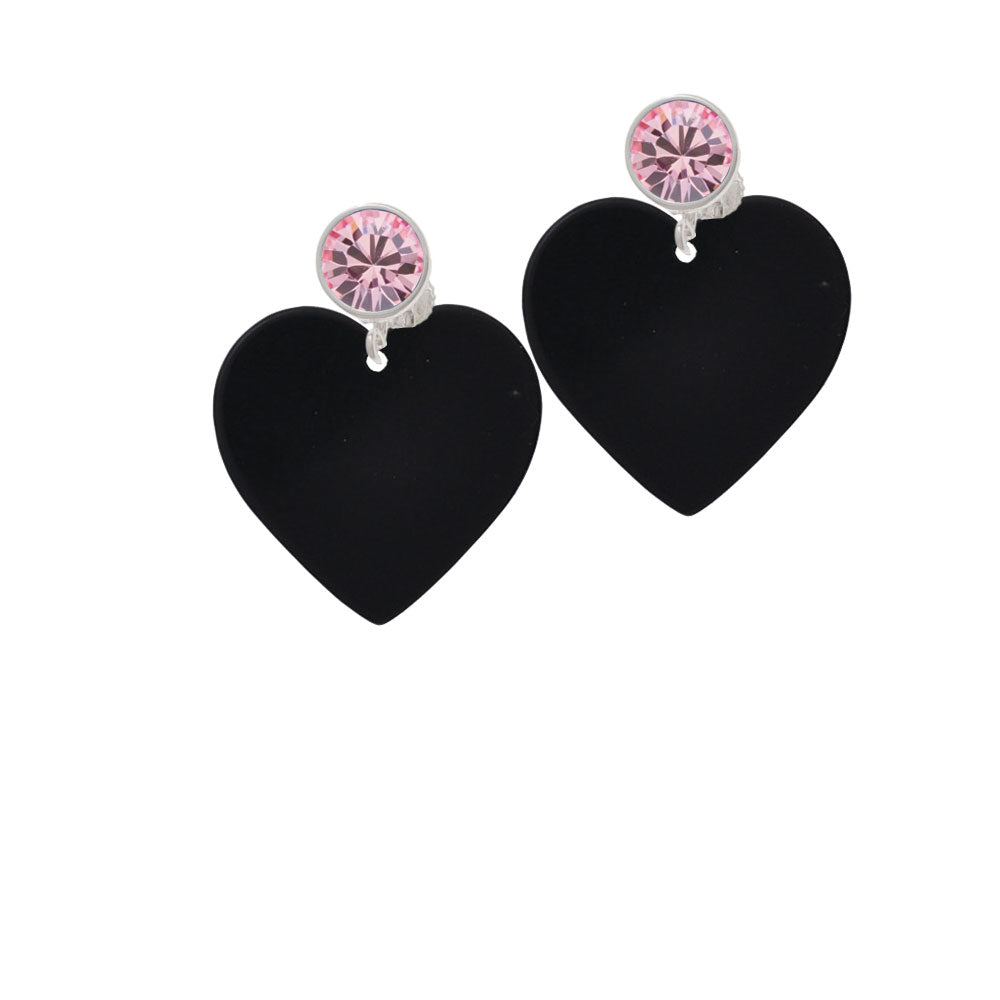 Acrylic 1" Black Heart Crystal Clip On Earrings Image 4