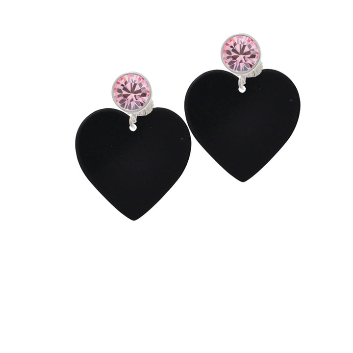 Acrylic 1" Black Heart Crystal Clip On Earrings Image 1