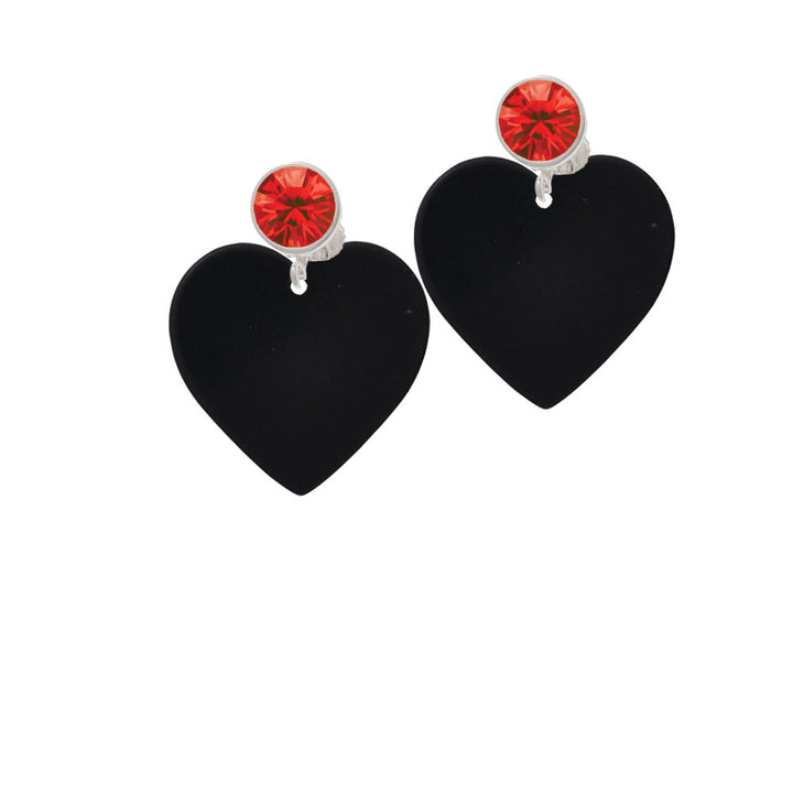 Acrylic 1" Black Heart Crystal Clip On Earrings Image 4