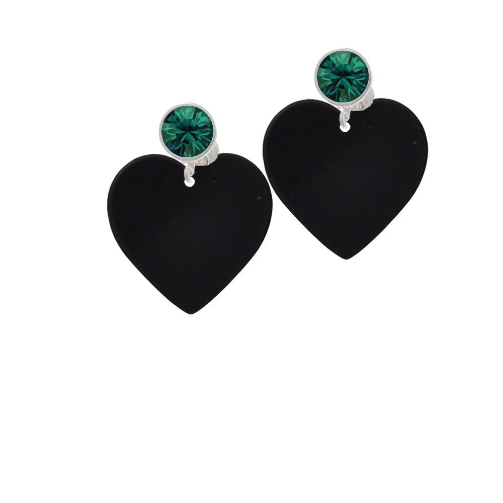 Acrylic 1" Black Heart Crystal Clip On Earrings Image 6