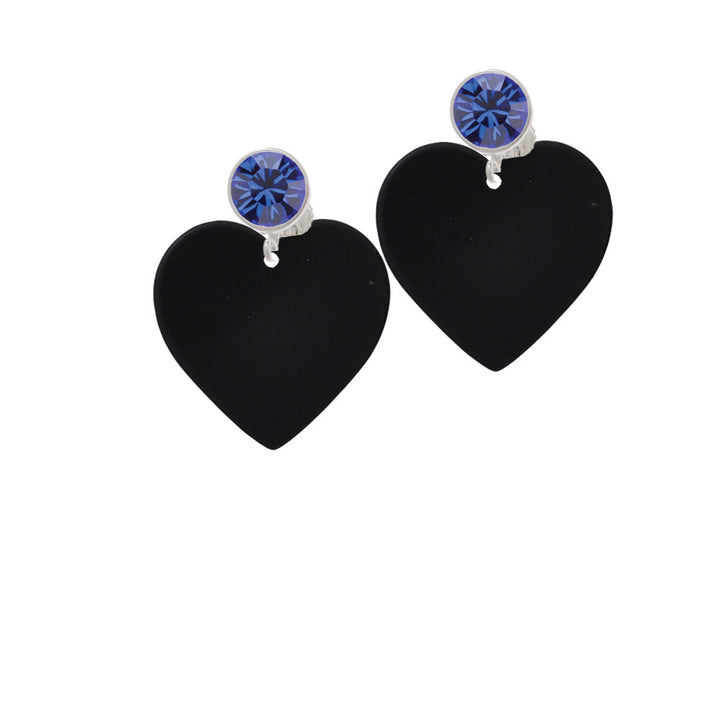 Acrylic 1" Black Heart Crystal Clip On Earrings Image 7