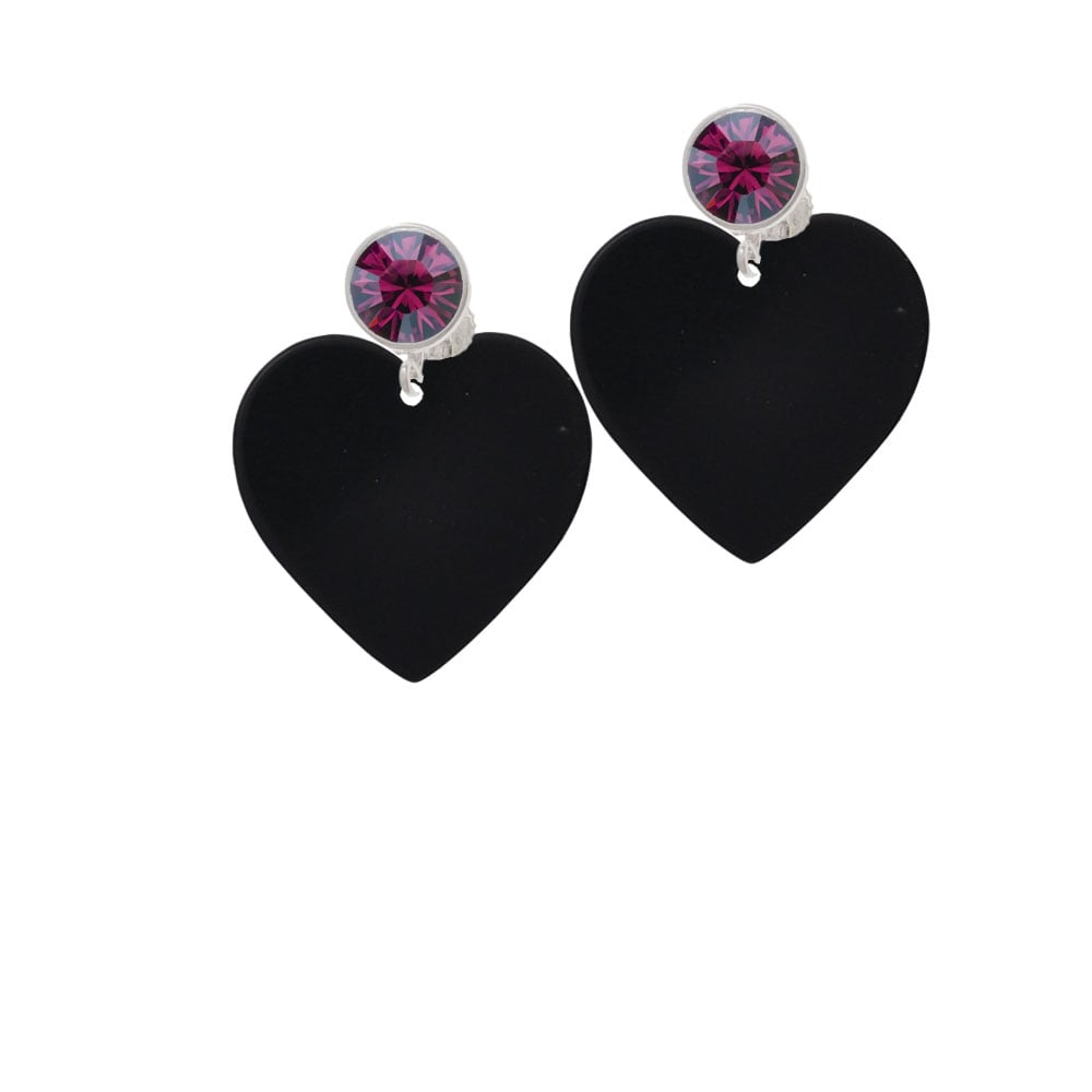 Acrylic 1" Black Heart Crystal Clip On Earrings Image 8