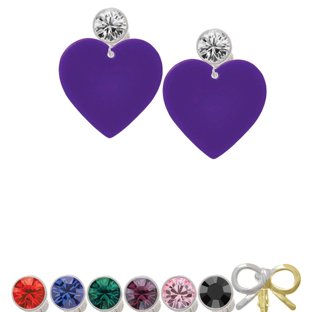 Acrylic 1" Purple Heart Crystal Clip On Earrings Image 1