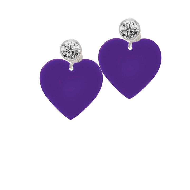 Acrylic 1" Purple Heart Crystal Clip On Earrings Image 2