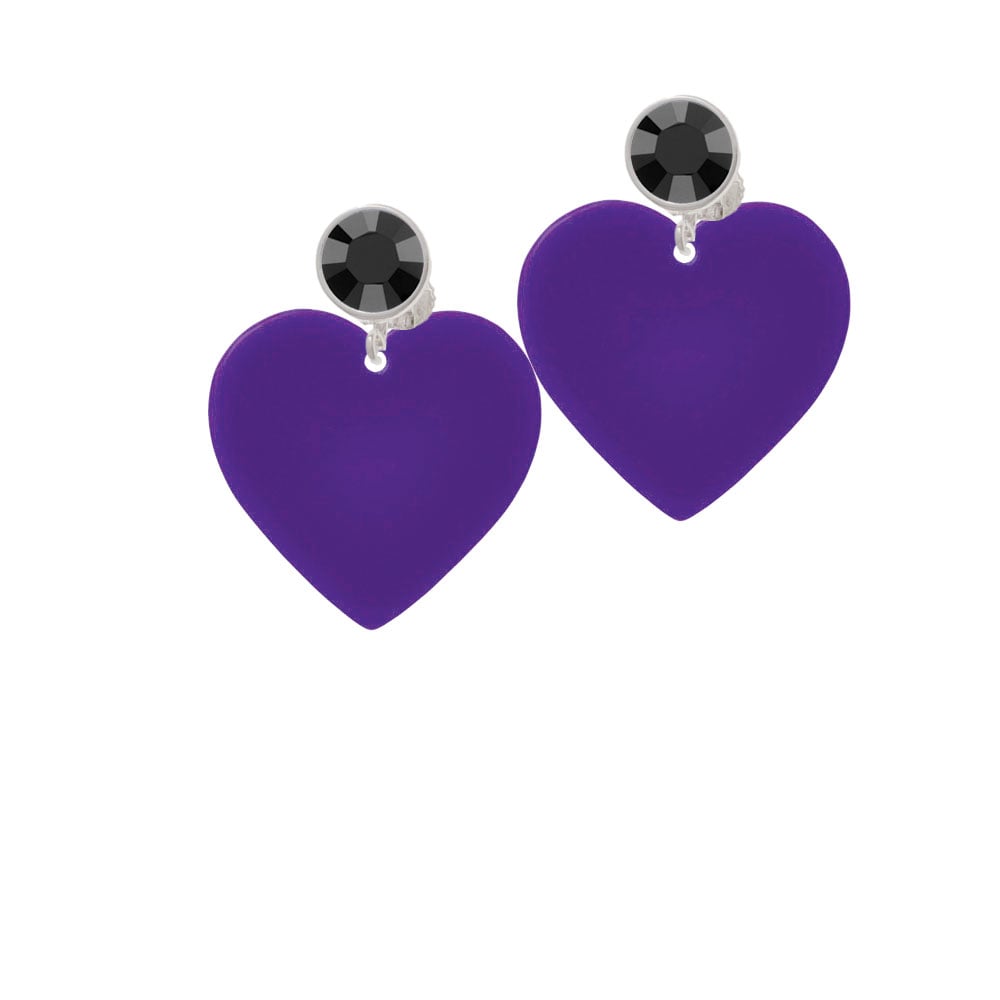 Acrylic 1" Purple Heart Crystal Clip On Earrings Image 3