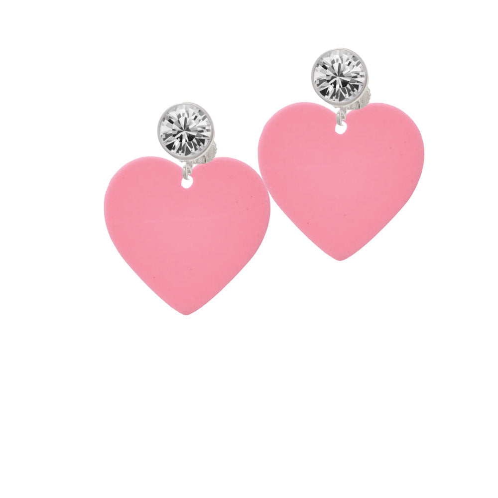 Acrylic 1" Pink Heart Crystal Clip On Earrings Image 2