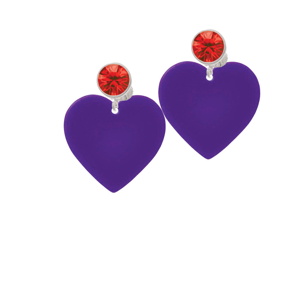 Acrylic 1" Purple Heart Crystal Clip On Earrings Image 4