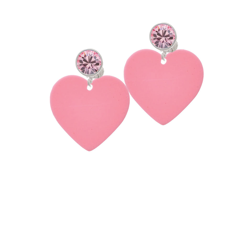 Acrylic 1" Pink Heart Crystal Clip On Earrings Image 4