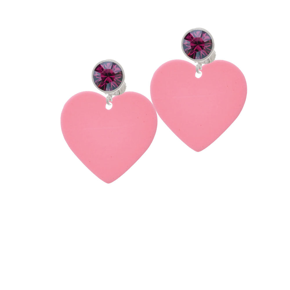 Acrylic 1" Pink Heart Crystal Clip On Earrings Image 8