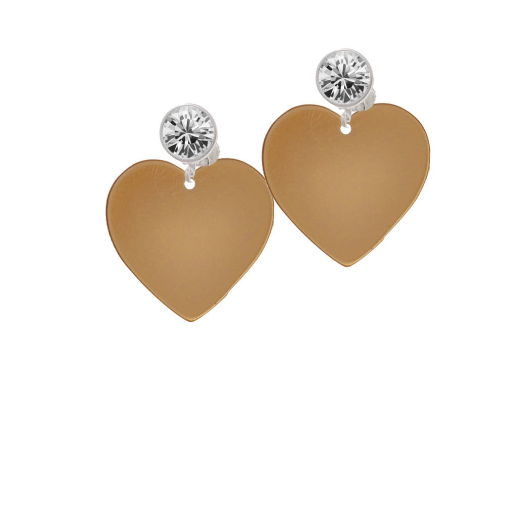 Acrylic 1" Gold Tone Heart Crystal Clip On Earrings Image 2