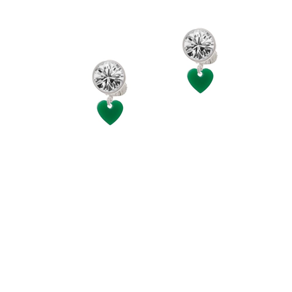 Acrylic 5/16" Green Heart Crystal Clip On Earrings Image 2