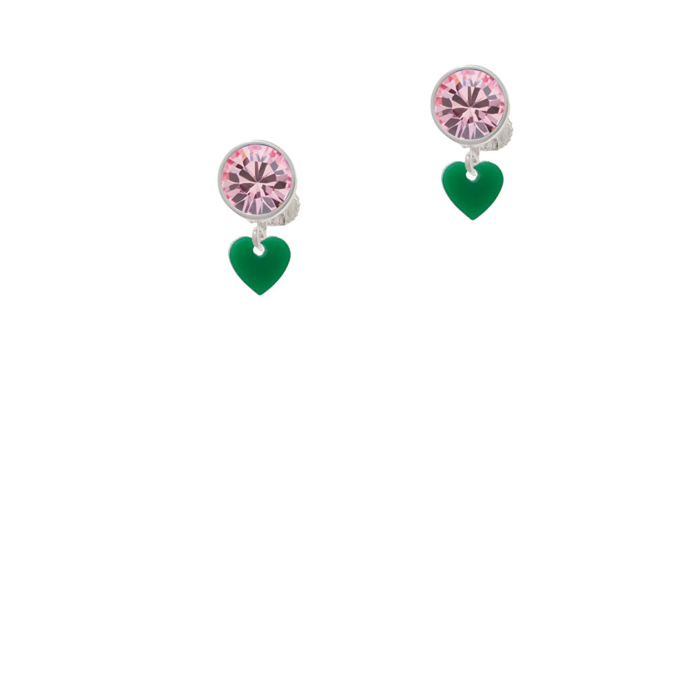 Acrylic 5/16" Green Heart Crystal Clip On Earrings Image 4