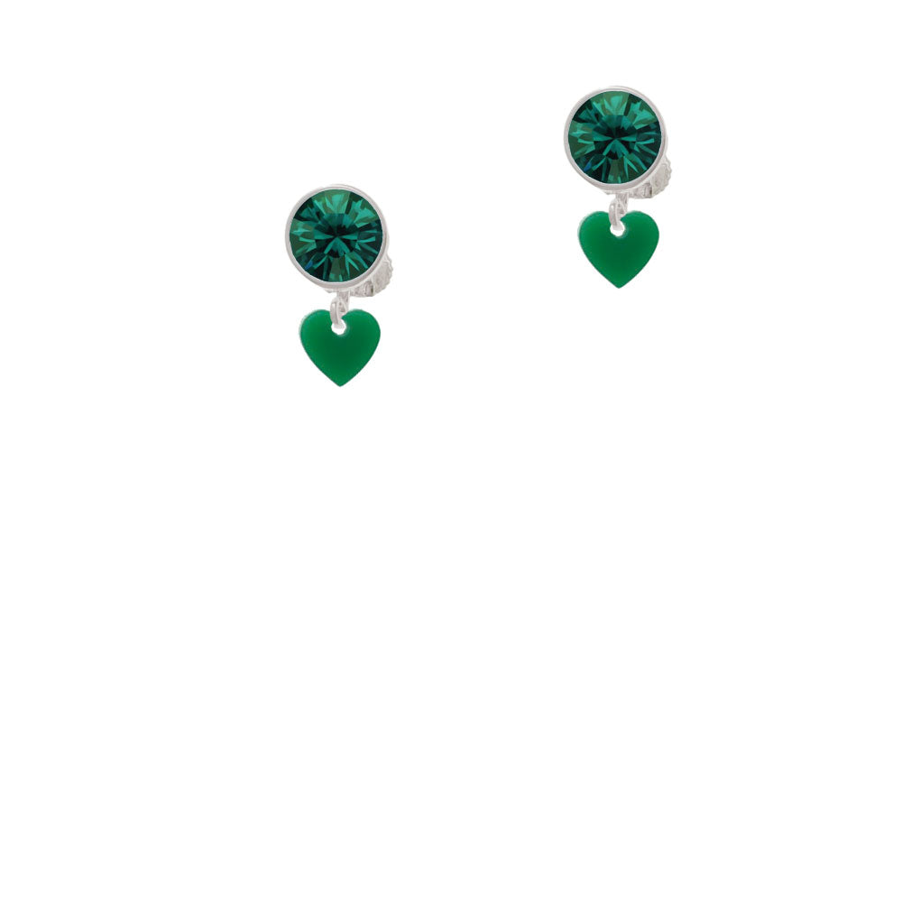 Acrylic 5/16" Green Heart Crystal Clip On Earrings Image 6