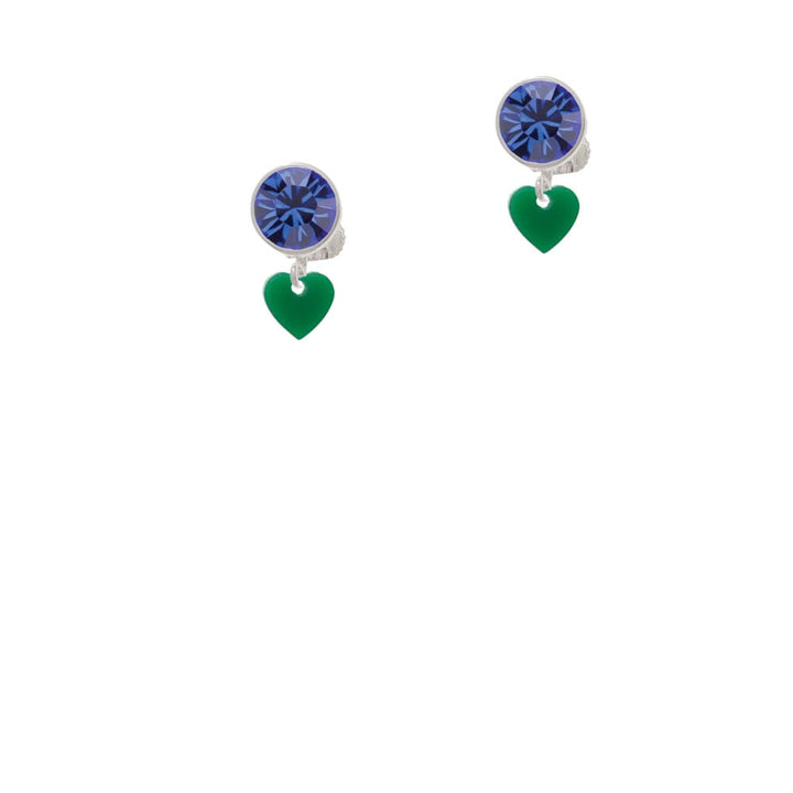 Acrylic 5/16" Green Heart Crystal Clip On Earrings Image 1