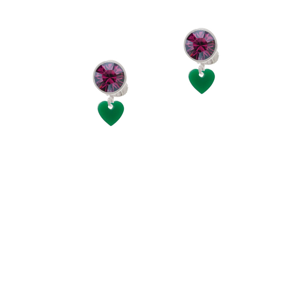 Acrylic 5/16" Green Heart Crystal Clip On Earrings Image 8