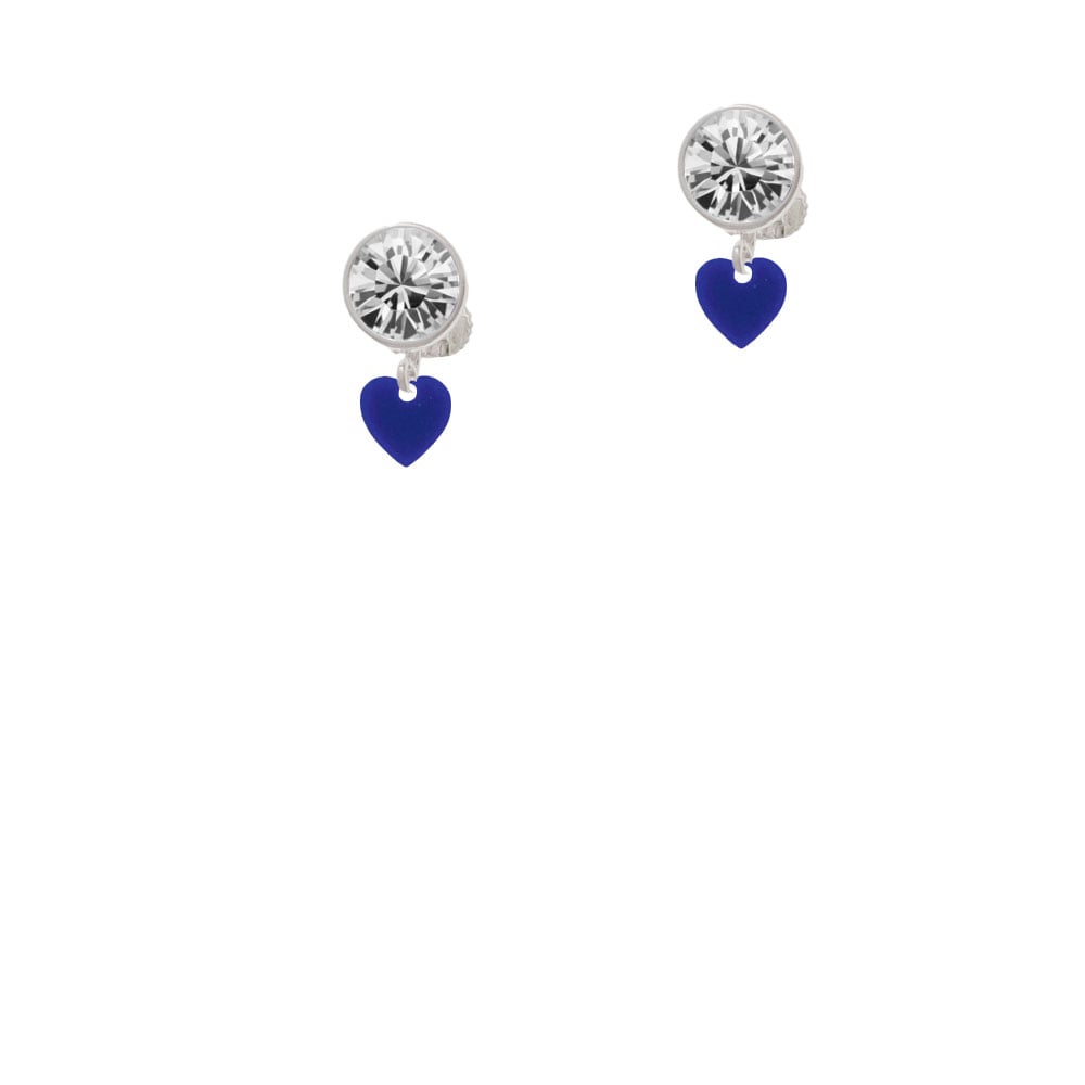 Acrylic 5/16" Navy Blue Heart Crystal Clip On Earrings Image 2