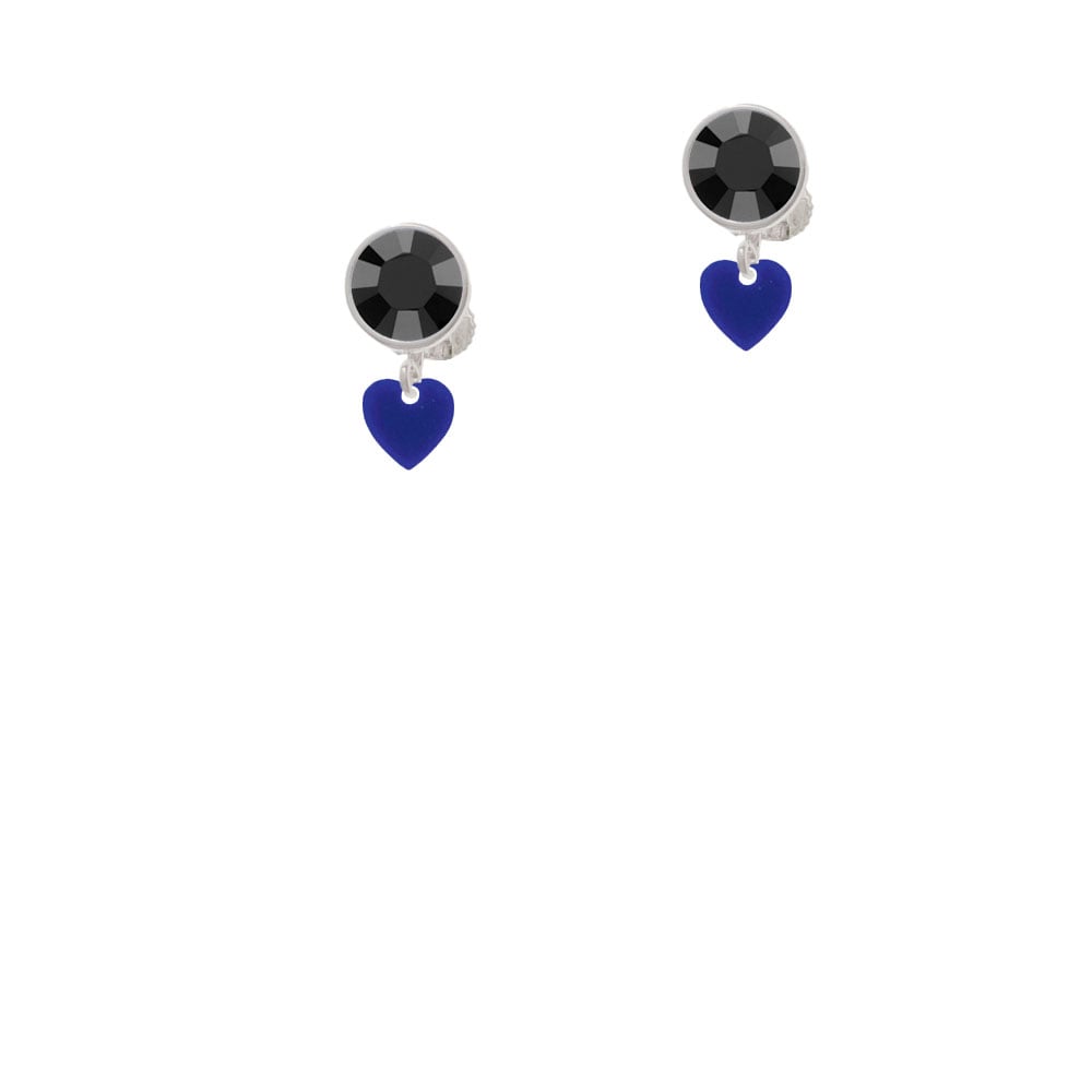 Acrylic 5/16" Navy Blue Heart Crystal Clip On Earrings Image 3