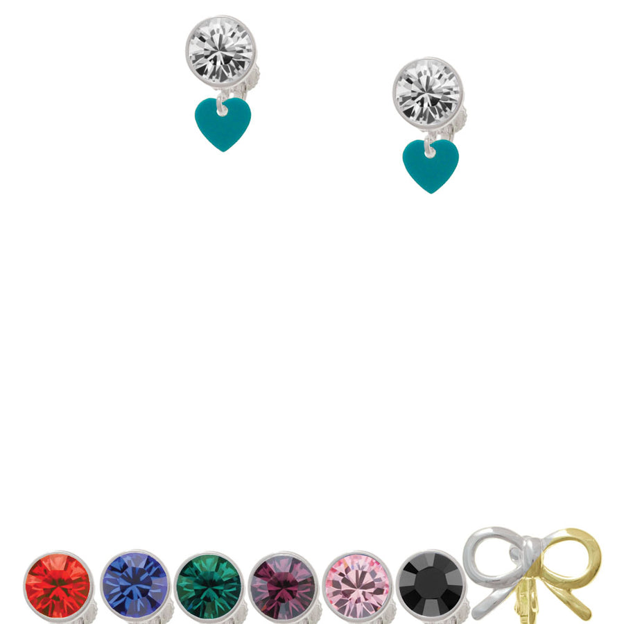 Acrylic 5/16" Teal Heart Crystal Clip On Earrings Image 1