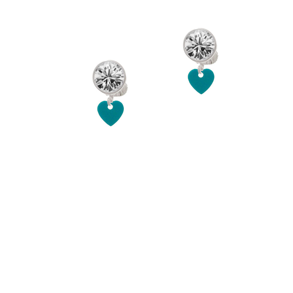 Acrylic 5/16" Teal Heart Crystal Clip On Earrings Image 2