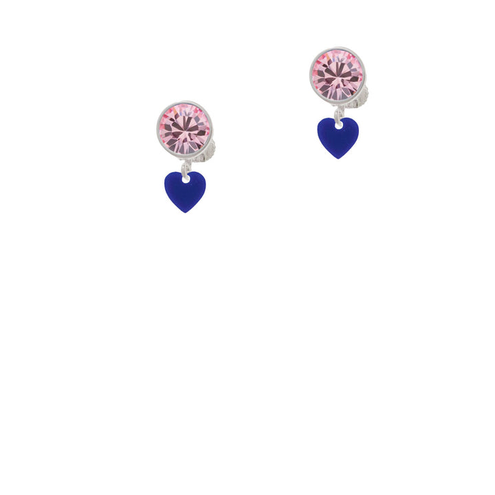 Acrylic 5/16" Navy Blue Heart Crystal Clip On Earrings Image 4