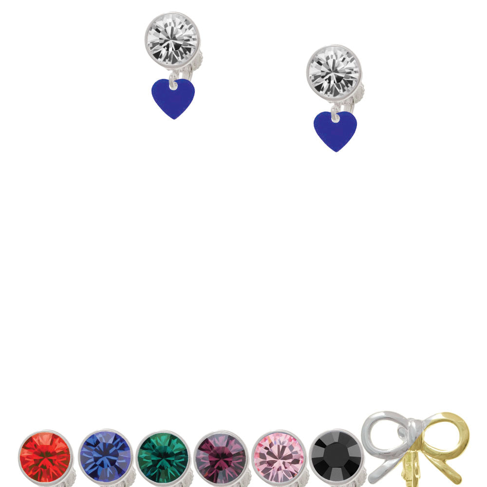 Acrylic 5/16" Royal Blue Heart Crystal Clip On Earrings Image 1