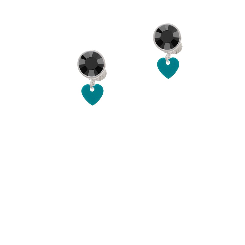 Acrylic 5/16" Teal Heart Crystal Clip On Earrings Image 3