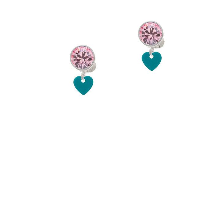 Acrylic 5/16" Teal Heart Crystal Clip On Earrings Image 4