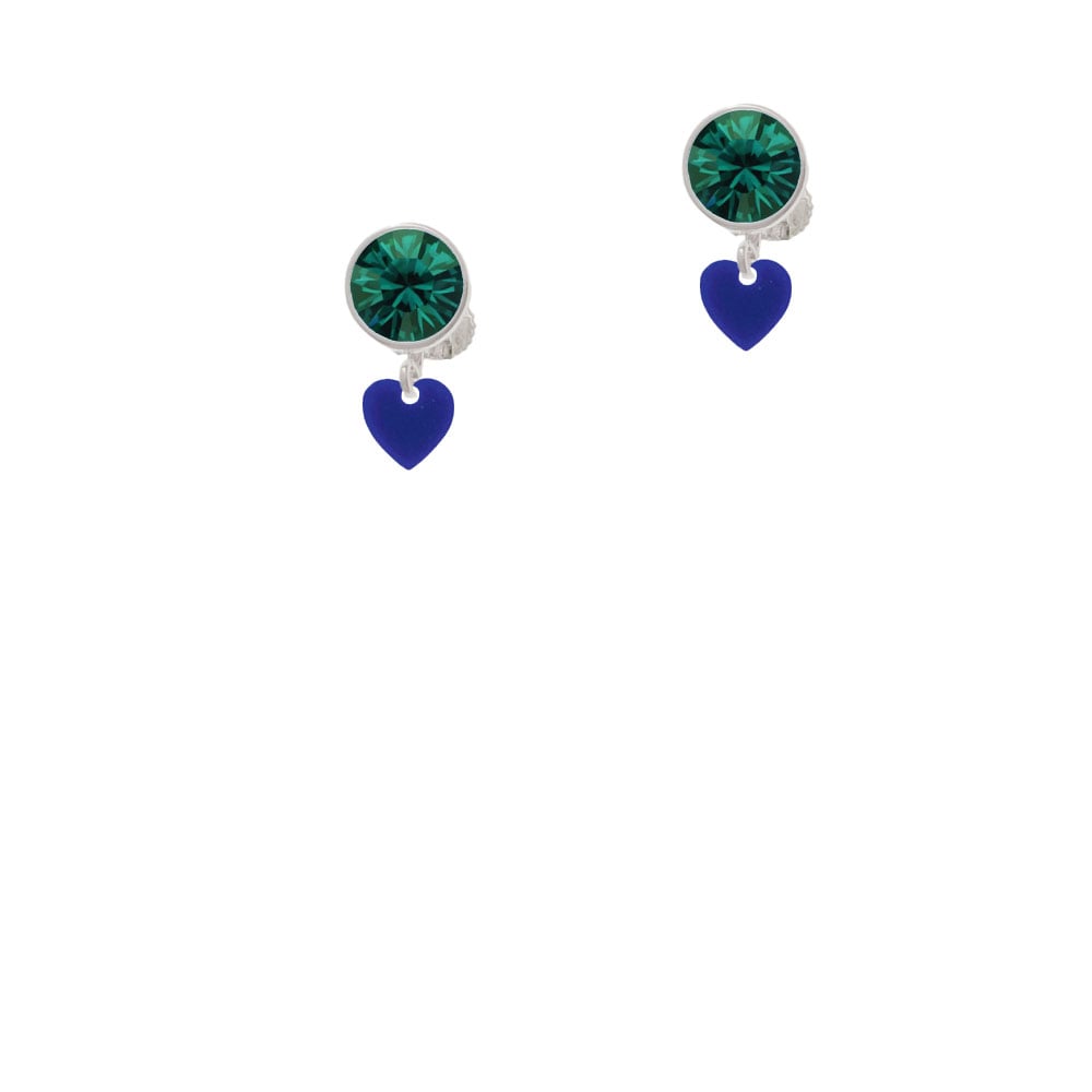 Acrylic 5/16" Navy Blue Heart Crystal Clip On Earrings Image 1