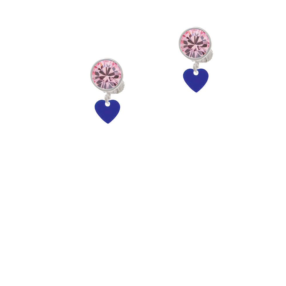 Acrylic 5/16" Royal Blue Heart Crystal Clip On Earrings Image 4