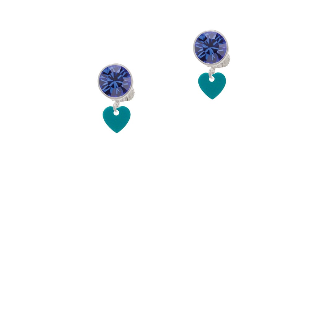 Acrylic 5/16" Teal Heart Crystal Clip On Earrings Image 7