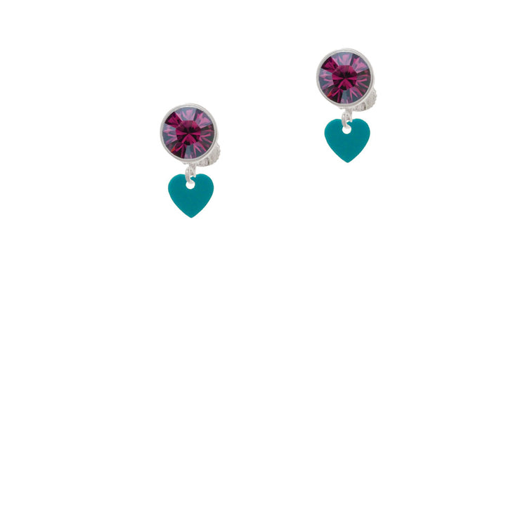 Acrylic 5/16" Teal Heart Crystal Clip On Earrings Image 8