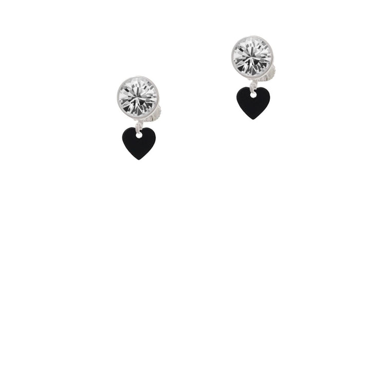 Acrylic 5/16" Black Heart Crystal Clip On Earrings Image 2