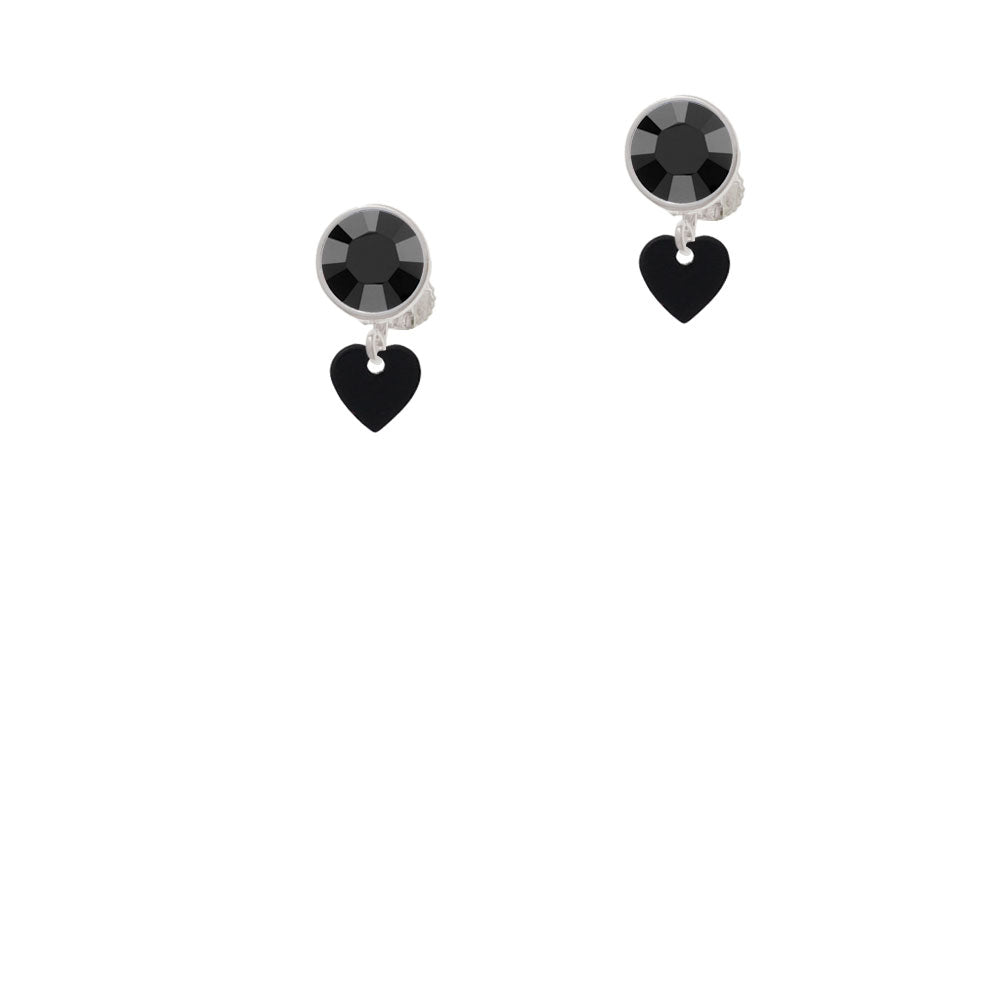 Acrylic 5/16" Black Heart Crystal Clip On Earrings Image 3