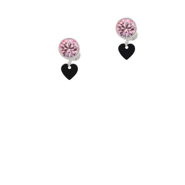 Acrylic 5/16" Black Heart Crystal Clip On Earrings Image 4