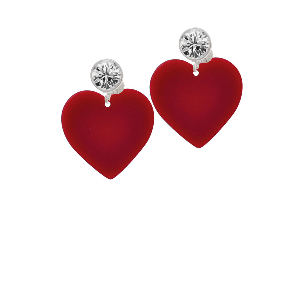 Acrylic 1" Maroon Heart Crystal Clip On Earrings Image 2